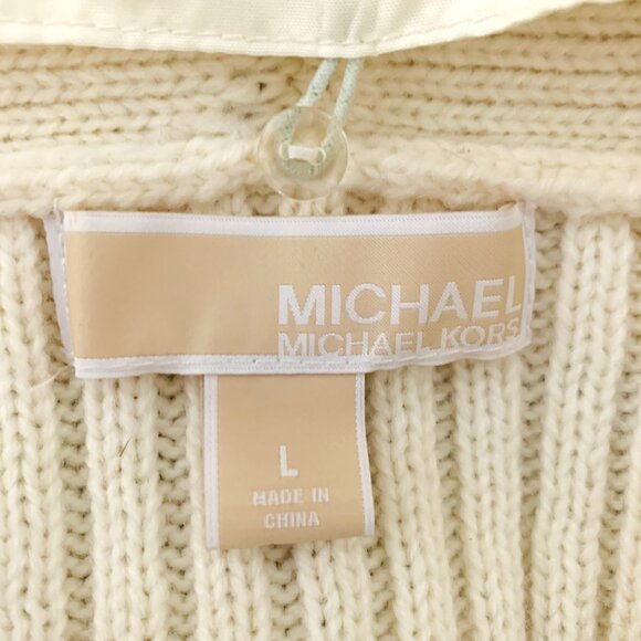 Designer Ribbed Knit Cardigan w/ Detachable Faux Fur Collar & Belt Sz L - Picture 11 of 12